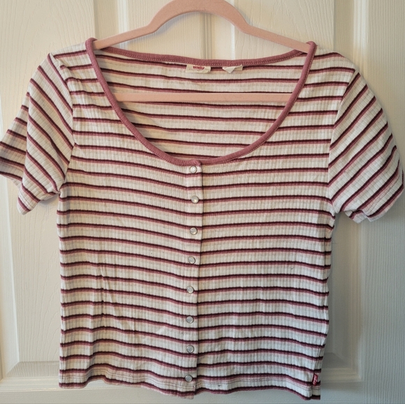 Levi's Tops - Levi's Pink and White Striped Short Sleeve Top